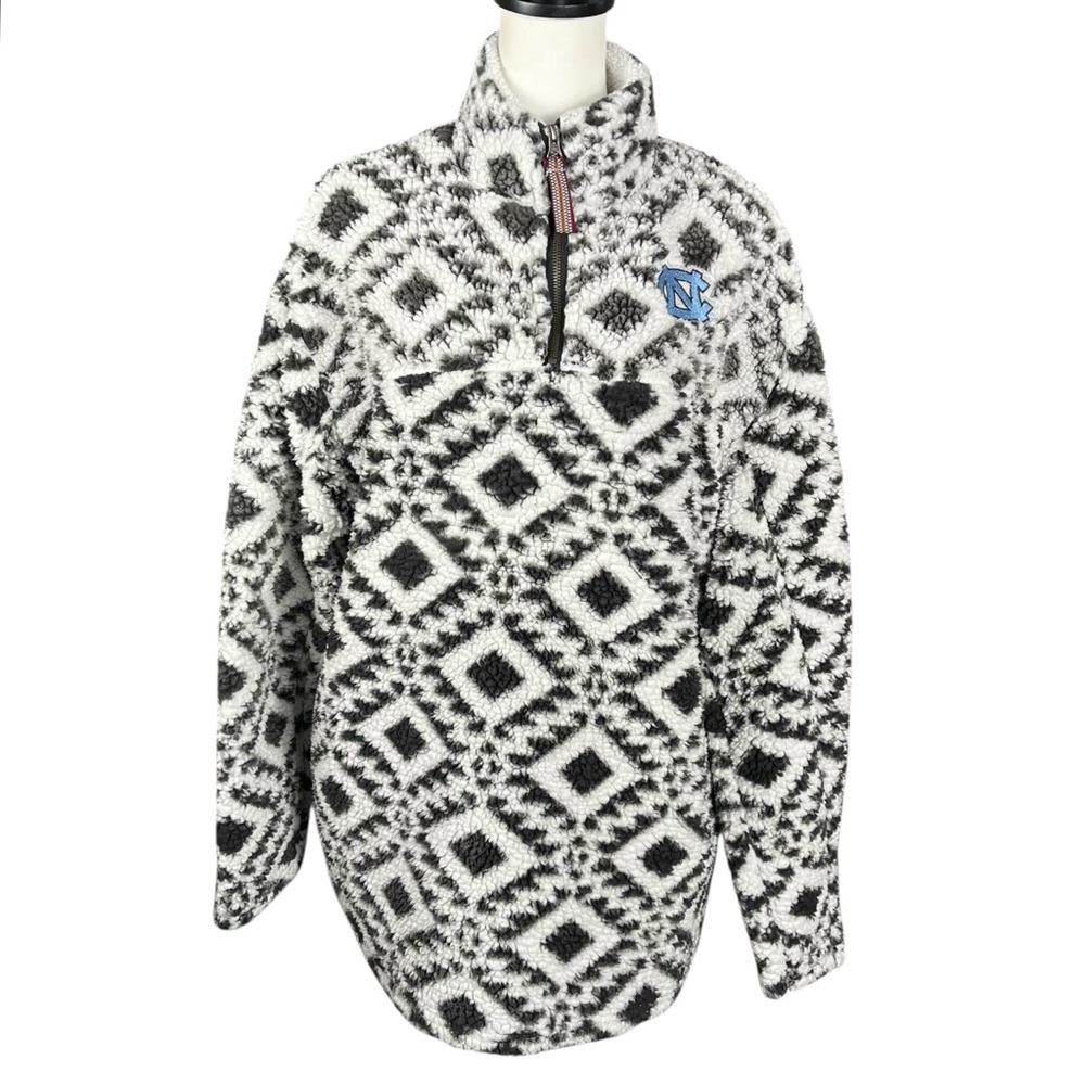 North Carolina Tar Heels Sherpa Quarter Zip Women’s XL Black White Pockets Aztec